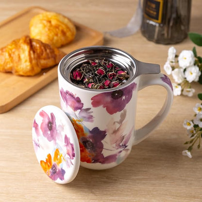 AmorArc Tea Cup With Infuser and Lid, 18oz Loose Leaf Tea Mug With Steeper | - Image 2