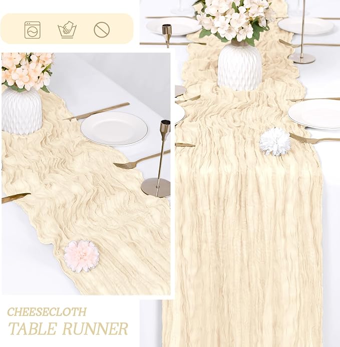 6 Pack Ivory Cheesecloth Table Runner 17x108 Inch Semi Sheer Boho Gauze Cheese - Image 6