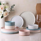 AmorArc Ceramic Dinnerware Set for 4 | Handpainted Stoneware Plates and Bowls with Rustic unglazed terracotta | Scratch Resistant, Dishwasher & Microwave Safe Dishes Sets- 12-Pcs Colorful