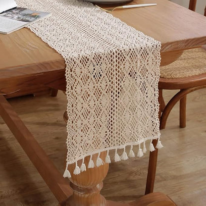 meioro Mesh Woven Table Runners, 12x94 Inch Boho Cotton Table Runner by meioro