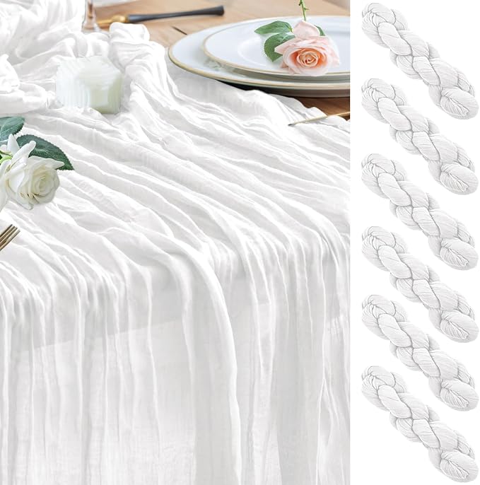 Cheesecloth Table Runner Ivory 10FT Boho Gauze Runner, 6 Pack | 120 Inch Cheese by Wokceer