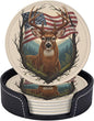 Rustic Patriotic Deer Antler Art Leather Coasters Set of 6 by NeuKim