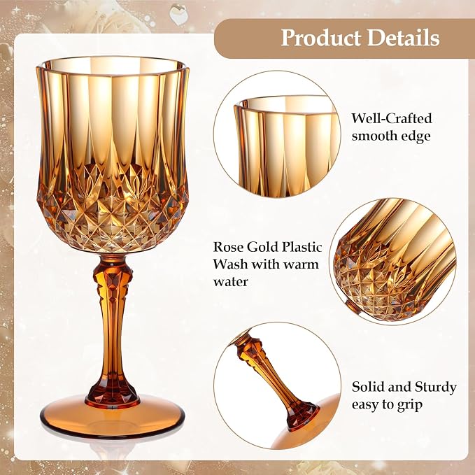 XUWAIDSGN 7oz Plastic Vintage Wine Glasses Drinking Glasses Unbreakable Wedding - Image 3