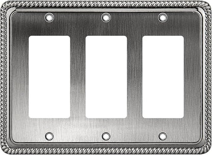 Henne Bery Rope Edge Decorative Wall Plate Switch Plate Outlet Cover (Triple Decorator, Heirloom Silver)