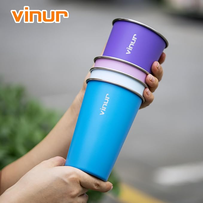 Stainless Steel Cups-16 oz Colorful Stackable Metal Drinking Glasses 4 Pcs | 16 - Image 5
