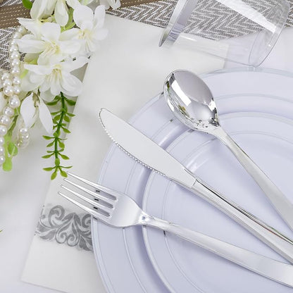 WELLIFE 700 Pieces Silver Plastic Dinnerware Set - Image 3