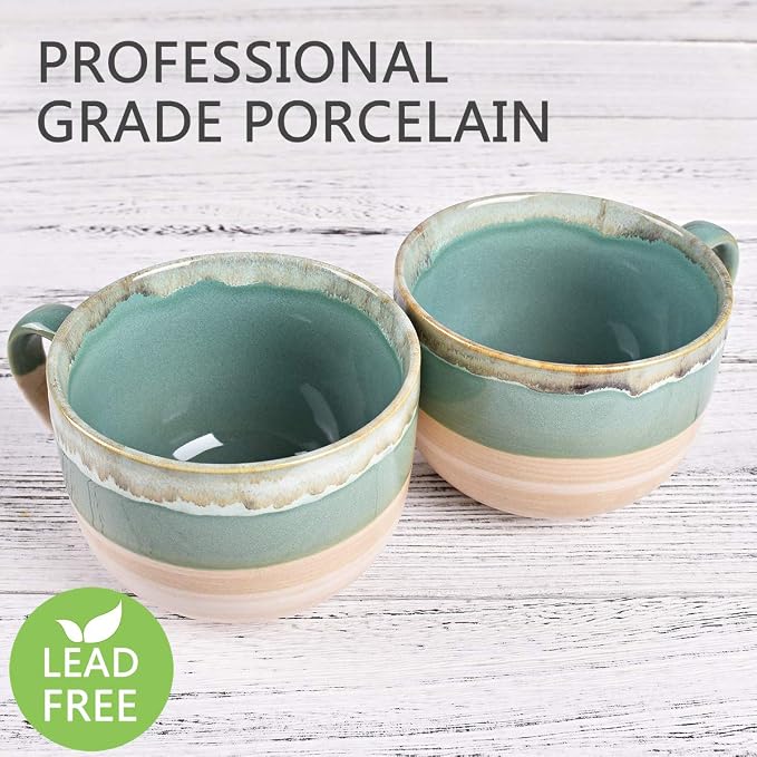 Bosmarlin Large Ceramic Coffee Mug Set of 2, Stoneware Jumbo Latte Mugs - Image 3