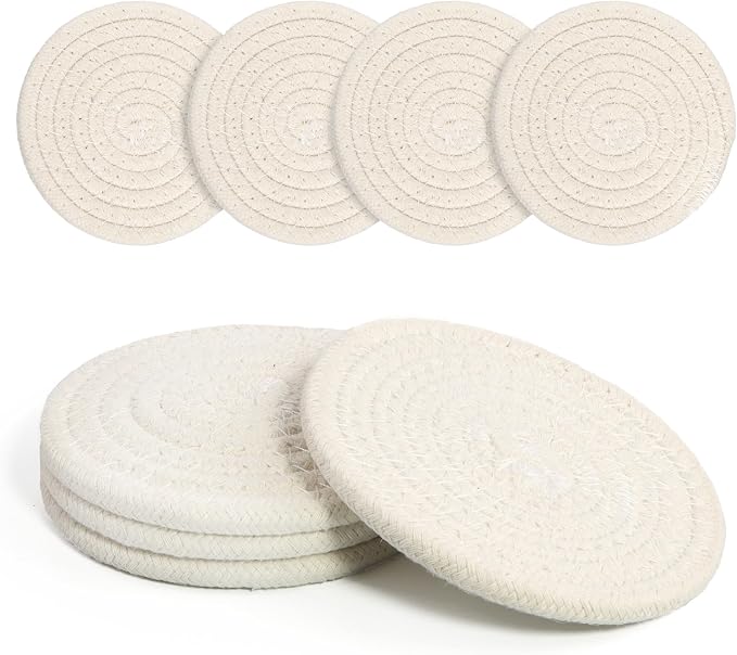 Coasters Set of 4 for Drinks, Cotton Woven 4 Colors Absorbent Boho Coasters for by krastmon