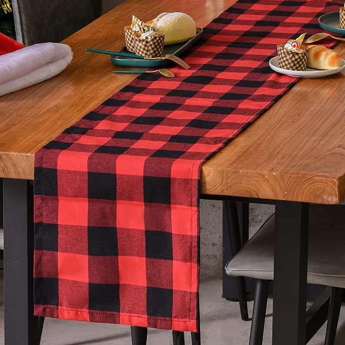 Tosewever Christmas Buffalo Check Plaid Table Runner, Cotton Polyester Blend - Image 3