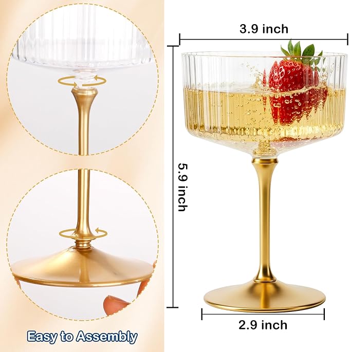 LIYH 20pcs Plastic Martini Glasses Disposable 10 Oz Clear and Gold Plastic Cups - Image 9