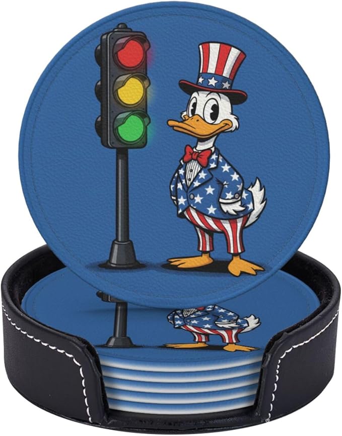 Patriotic Traffic Light Duck Leather Coasters Set of 6 by NeuKim