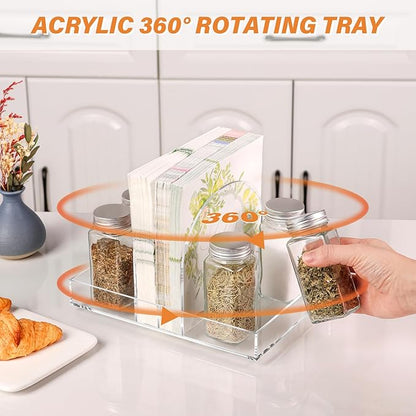 Acrylic Napkin Holder, Rotating Clear Napkin Dispenser for Salt and Pepper Holder Tray, Acrylic Tissue Box for Dining Table Decor, Kitchen, Bar, Restaurant