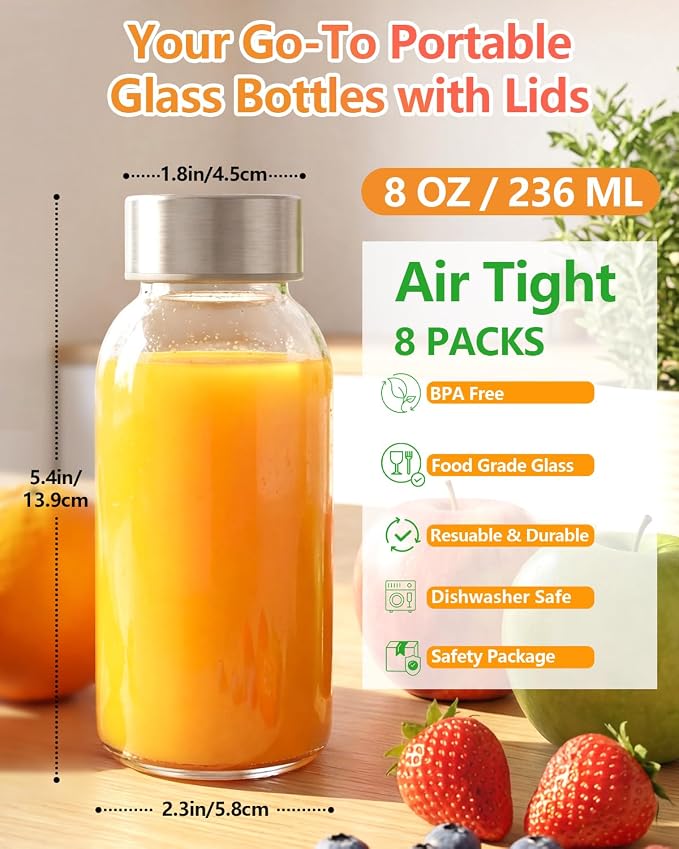 Zukro 8 oz Small Glass Juice Bottles - Image 2
