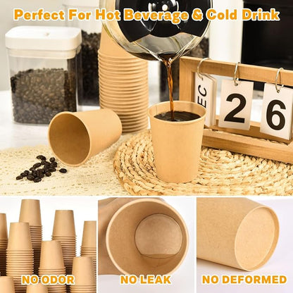 Vumdua 200 Pack 8 oz Kraft Paper Cups, Heavy-duty Disposable Coffee Cups - Image 3