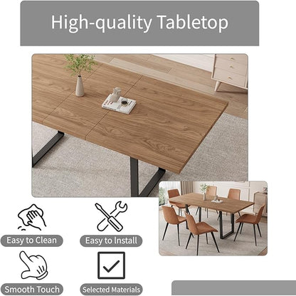 ZckyCine Expandable Walnut Dining Table, 67" to 51" Extendable Rectangular Table with Thickened Top and Metal U-Shaped Legs, Modern Wood Dining Table for Kitchen Dining Room