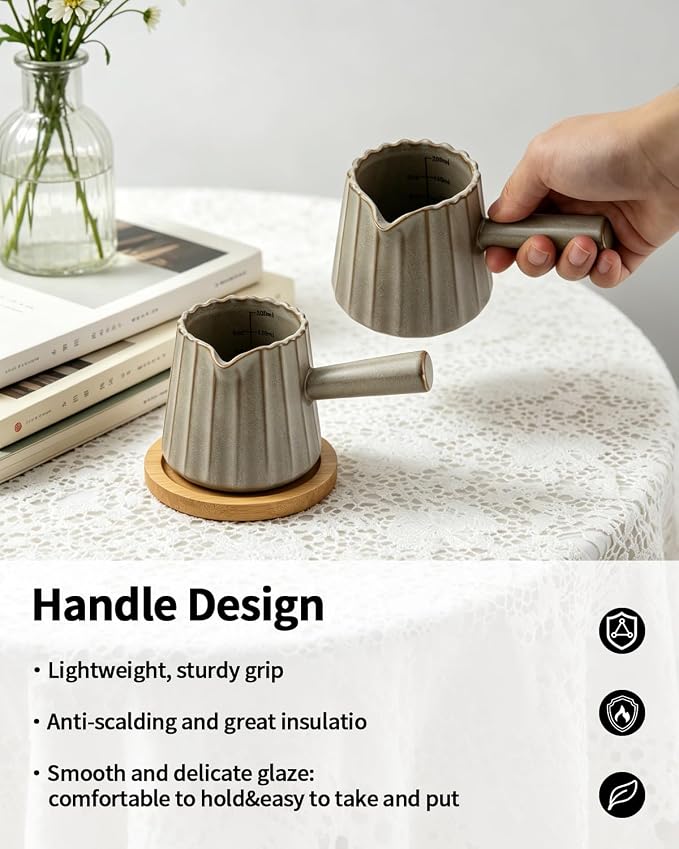 2 Pack Ceramic Espresso Cups, 6oz Dark Brown Espresso Shot Glasses, V-Shaped - Image 5