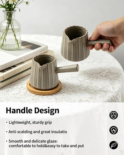2 Pack Ceramic Espresso Cups, 6oz Dark Brown Espresso Shot Glasses, V-Shaped - Image 5
