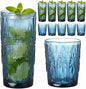 Blue Drinking Glasses Set of 12, 12 Oz Highball & 10 Oz Cocktail Glasses by FERAHI