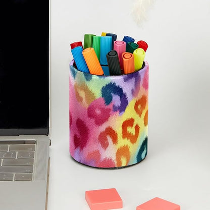 Leather Pen Holder for Desk, Colorful Leopard Print Pencil Cup Pen Organizer - Image 5