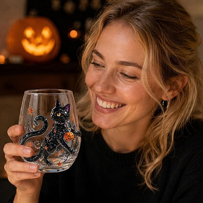 Halloween 3D Embossed Handmade Glass Tumbler Pumpkin Ghost | Handmade Halloween - Image 2