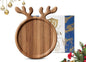 Acacia Antler Christmas Serving Platter, 12" x 15" Round Wooden Food Dish, Serving Dishes Charcuterie Board Tray for Cheese Fruit Bread, Christmas Platter for Housewarming Decro Wedding
