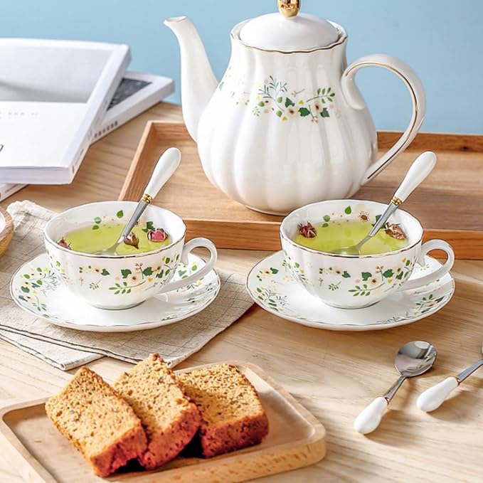 Lyellfe Set of 2 Tea Cup and Saucers | 6 Oz Floral Tea Cups - Image 6