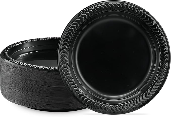 PLASTICPRO 200 PCS Black Plastic Plates Light Weight 7 Inch Plastic Dinner by PLASTICPRO