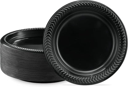 PLASTICPRO 200 PCS Black Plastic Plates Light Weight 7 Inch Plastic Dinner by PLASTICPRO