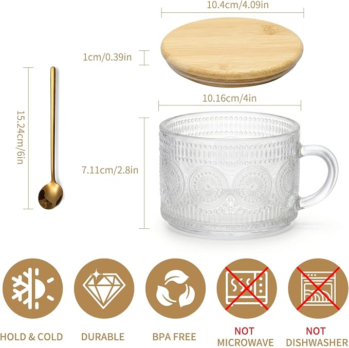 DOPUDO Vintage Glass Coffee Mugs, Overnight Oats Containers - Image 2