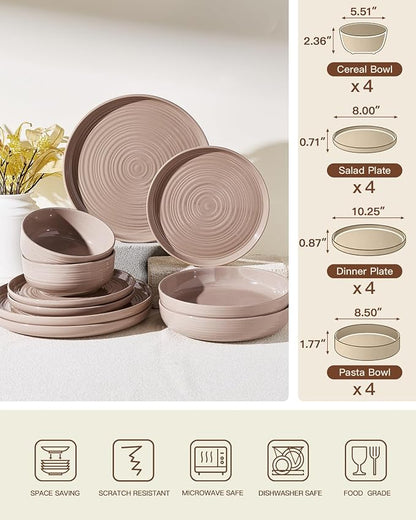 Stoneware Dinnerware Set with Pasta Bowls, Service - Image 7