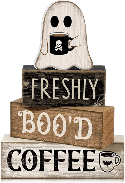 Moucuny 4 Pcs Halloween Coffee Table Decorations Cute Ghost Stacked Wooden Decor by Moucuny