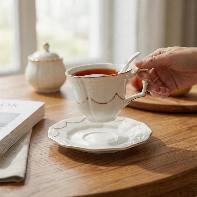 Tea Cup and Saucer Set for 1, 6.8 Oz | Coffee Cup - Image 4