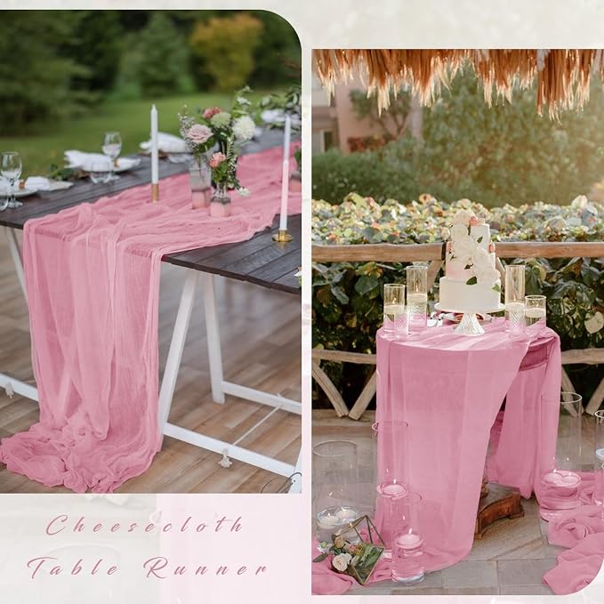 12 Pieces Dusty Rose Cheesecloth Table Runner 10FT Pink Runner - Image 5