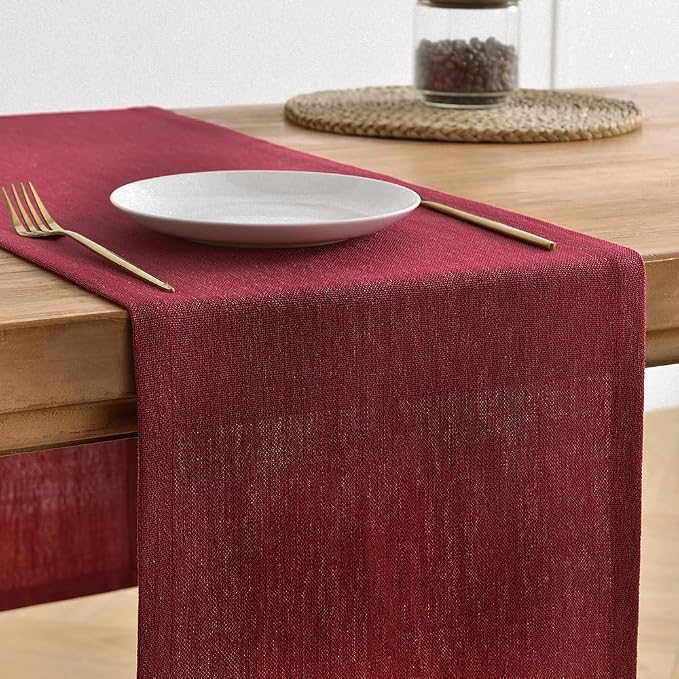 Wracra Linen Table Runner, Burlap Red Table Runners 90 Inches Long | Rich Woven - Image 4