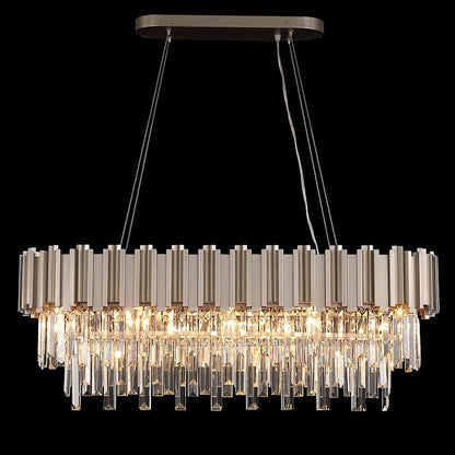 L35.4 Linear Modern Crystal Chandeliers Luxury Nickel Rectangle Chandelier for Dining Room Contemporary Oval Raindrop Pendant Ceiling Light Fixture for Kitchen Island Entryway Foyer 10 Lights