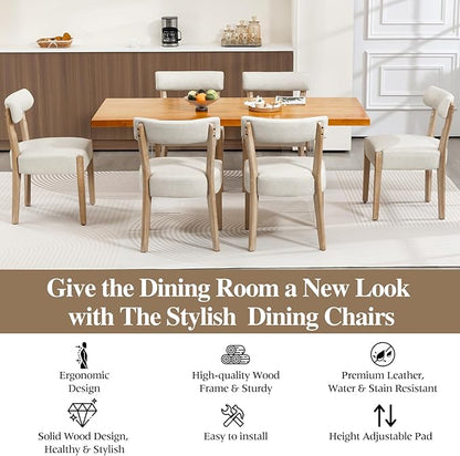 Modern Dining Chairs Set of 2 – Mid-Century Modern Faux Leather Upholstered Kitchen & Dining Room Chairs with Curved Back, Oversized Rounded Seat, Sturdy Wood Frame, Beige