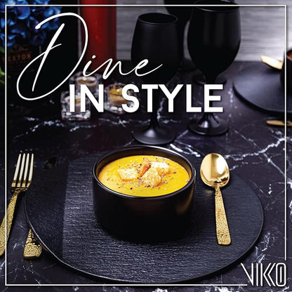 Vikko Modern Soup Bowls, Set of 6 Black Matte Porcelain Bowls, Large Size 22 oz Elegant Restaurant Style Soup Bowl Set, Microwave and Dishwasher Safe