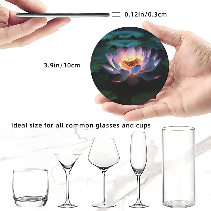 6Pcs PU Leather Coaster for Drinks, Lakeside Flowers Cup Coasters - Image 2
