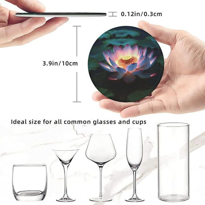 6Pcs PU Leather Coaster for Drinks, Lakeside Flowers Cup Coasters - Image 2