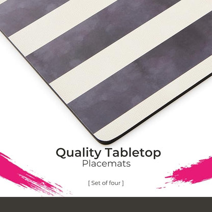 Pimpernel Mono Stripe Placemats, Set of 4 – (15.7" x 11.7") Decorative Dining Mats, Rectangular Cork-Backed Boards with Lacquer Finish, Heat & Stain Resistant Protective Tableware