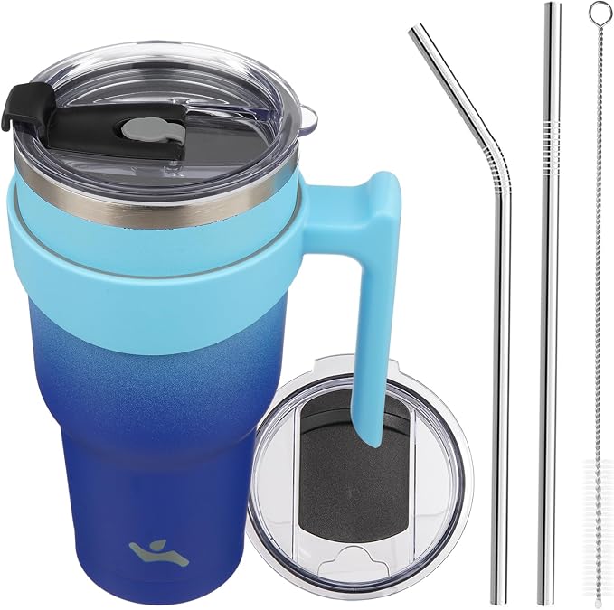 Konokyo 40 oz Tumbler with Handle and Straw, Insulated Travel Mug | Sky; by Konokyo