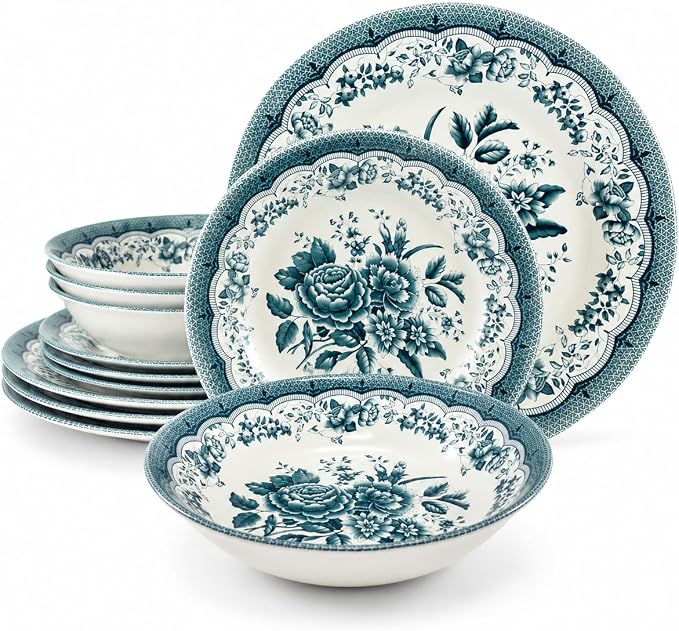 Royal 12-Piece Porcelain Dinnerware Set by TudorEngland