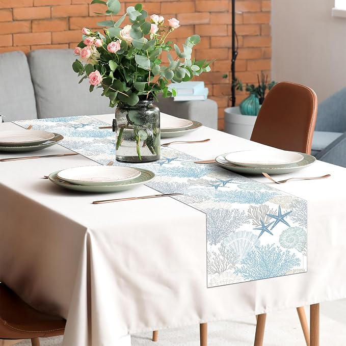 Coastal Table Runner 13x90 Inch Blue Summer Beach Nautical Table Runners Modern - Image 4