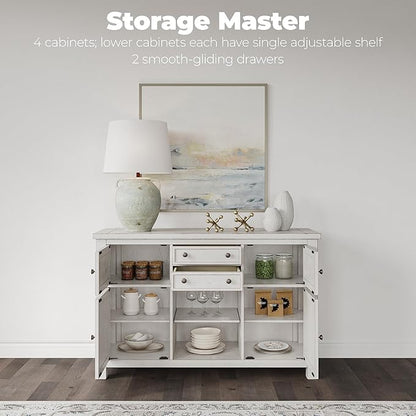 Signature Design by Ashley Robbinsdale Casual 4-Door Dining Server with Adjustable Shelves and Felt-Lined Drawers, White