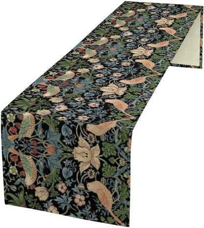 Vintage William Morris Floral Table Runner, Flowers Blue Botanical Printed by Yearn+Jear