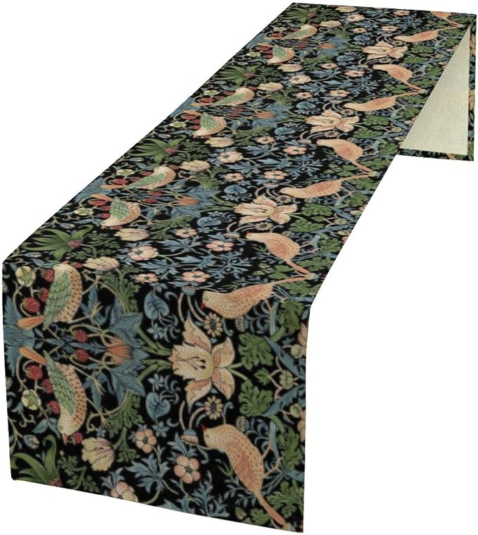 Vintage William Morris Floral Table Runner, Flowers Blue Botanical Printed by Yearn+Jear