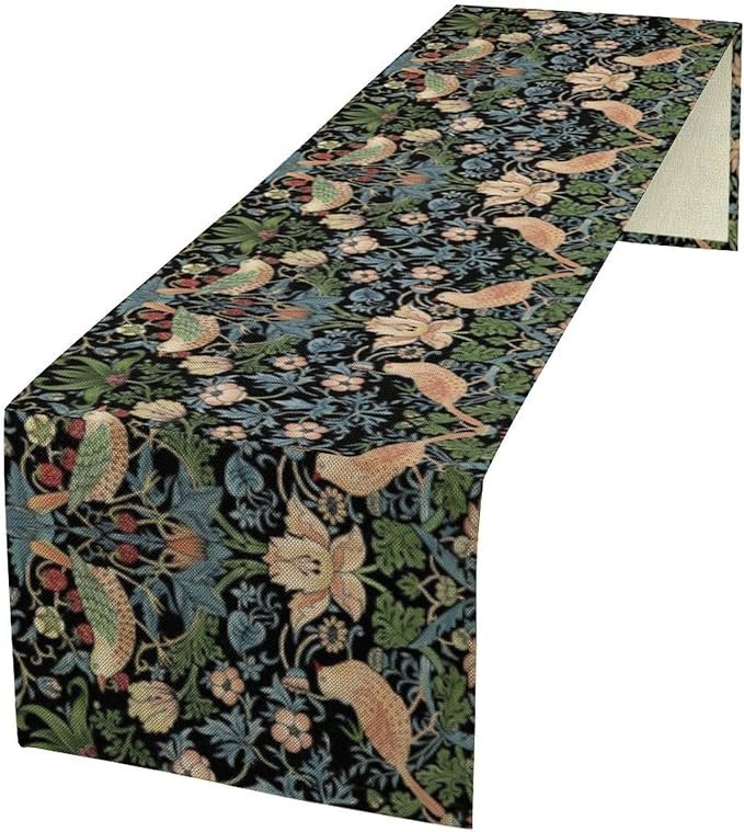 Vintage William Morris Floral Table Runner, Flowers Blue Botanical Printed by Yearn+Jear