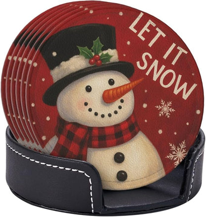 Red Christmas Snowman Let It Snow Coasters - Image 2