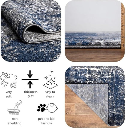Keen Home Design Area Rugs - 6x9 Non-Shedding, Abstract Rugs for Kitchen, Living Room, Bedroom, Dining Room, Entryway - Size: 5'11" x 9'2", Navy/Grey/White