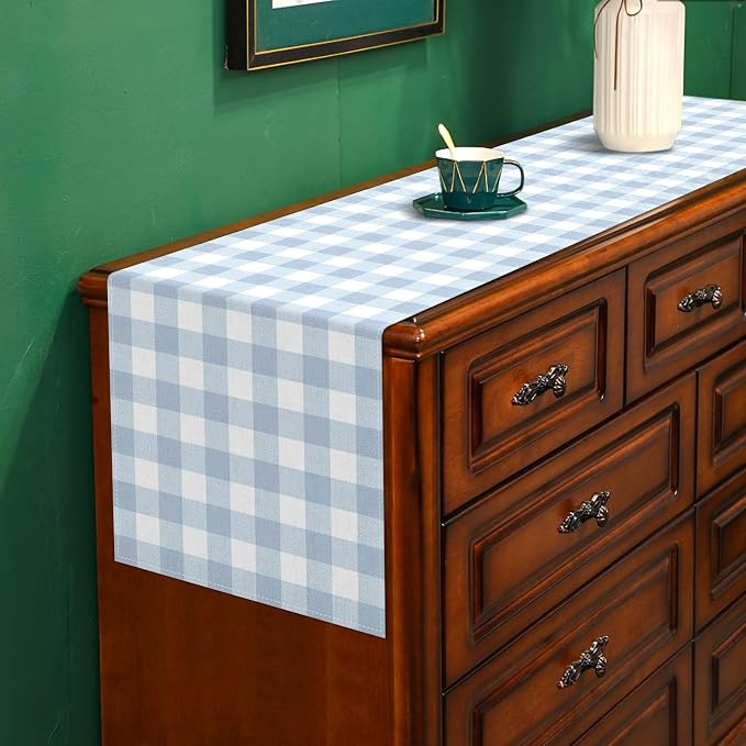 Dusty Blue Gingham Table Runner Light Blue Checkered Boy Girl Baby Shower - Image 5